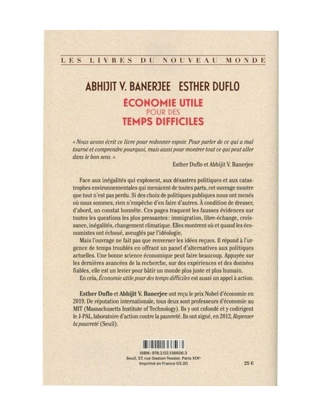 Economie utile pour des temps difficiles (Esther Duflo, A. V. Banerjee)