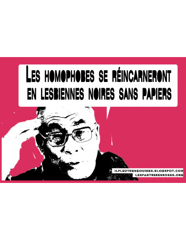 Les homophobes se réincarneront en lesbiennes noires sans papiers (Dalaï Lama autocollant)