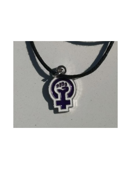 Collier pendentif poing féministe violet METAL (symbole de la révolution féministe)