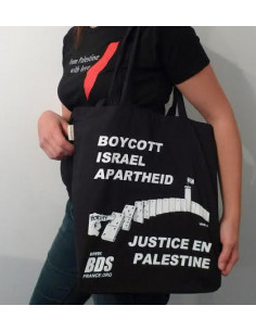 Sac Boycott Israël apartheid couleur noire (tote bag en toile campagne BDS)