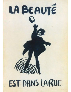 Badge La Beauté est dans la rue (affiche de Mai 68)