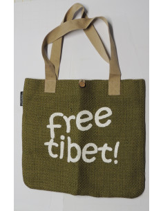 Sac Free Tibet en toile de jute (inusable, poches extérieures et intérieures)