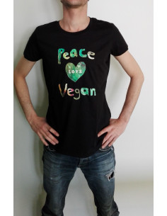Tee-shirt Peace Love and Vegan (marque Transition : bio, équitable et local)