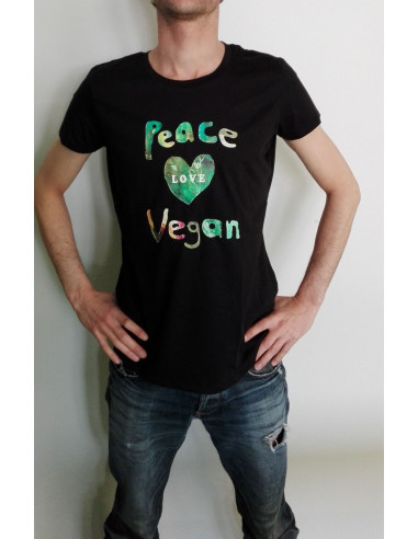 Tee-shirt Peace Love and Vegan (marque Transition : bio, équitable et local)