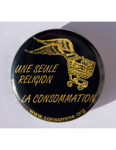 Badge Une seule religion, avec le caddie volant