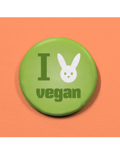 Badge I love vegan (lapin)