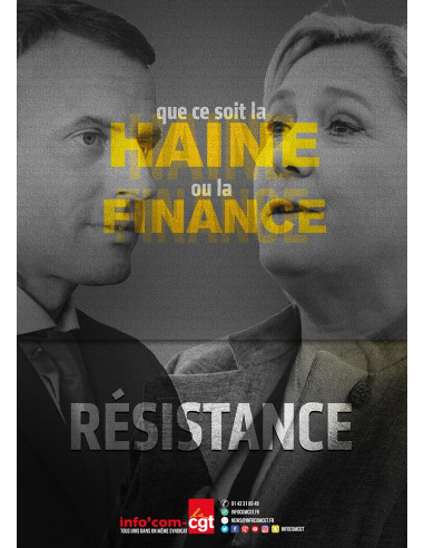 Que ce soit la haine ou la finance, résistance ! (affiche Info Com CGT n°069)