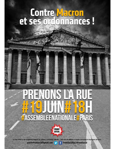 19 juin : contre Macron et ses ordonnances, prenons la rue ! (affiche Info Com CGT n°078)