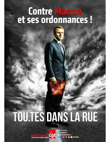 Contre Macron et ses ordonnances, tous dans la rue ! (affiche Info Com CGT n°081)