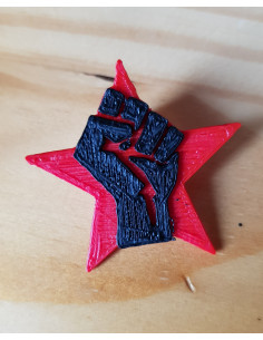 Poing noir étoile rouge (pin's symbole de la révolution sociale et libertaire, rouge et noire)