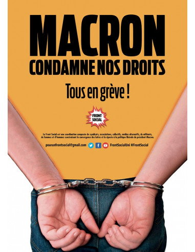Macron condamne nos droits ! (affiche Info Com CGT n°092)