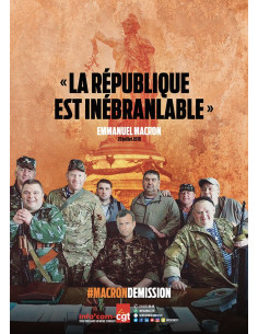 La République est inébranlable ! (Macron et les chasseurs, affiche Info Com CGT n°130)