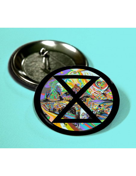 Badge Extinction Rebellion (XR) effondrement psychédélique