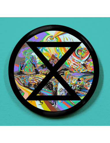 Badge Extinction Rebellion (XR) effondrement psychédélique