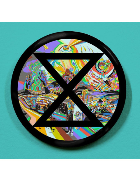 Badge Extinction Rebellion (XR) effondrement psychédélique