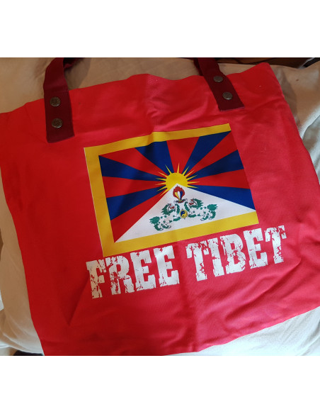 Sac rouge tote bag pour les course Free Tibet