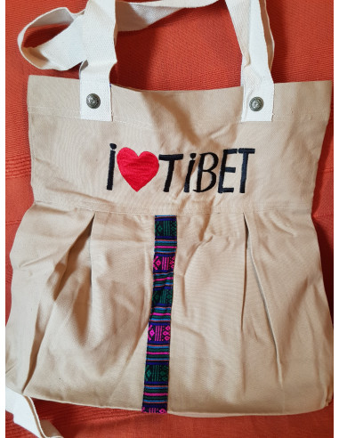 Sac beige tote bag (très résistant) I love Tibet