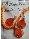 Bracelet et boucles d'oreilles tressés, artisanat tibétain, tout orange