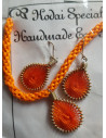 Bracelet et boucles d'oreilles tressés, artisanat tibétain, tout orange