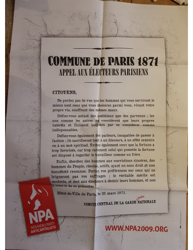 Affiche NPA de la Commune de Paris 1871