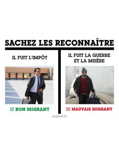 Autocollant Sachez les reconnaître Bon migrant mauvais migrant